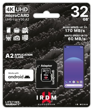 Карта памяти GOODRAM IRDM 32 ГБ U3 A2 + адаптер