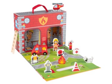 WALIZKA ZESTAW do zabawy STRAŻ POŻARNA FIGURKI DREWNIANE PLAYTIVE