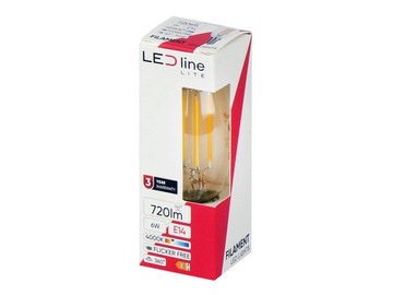 Żarówka LED E14 6W 4000K 720lm 230V FILAMENT szkło C35 ŚWIECZKA neutralana