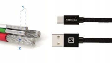 Быстрая зарядка USB-кабель USB-C 2 м SWISSTEN