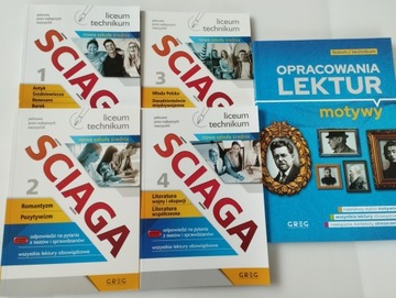 Ściągi 1-4 + OPRACOWANIA LEKTUR MOTYWY Liceum Technikum egzamin Matura GREG