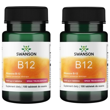 2x WITAMINA B12 1000mcg KWAS FOLIOWY 100 tabletek SWANSON | SERCE ZMĘCZENIE
