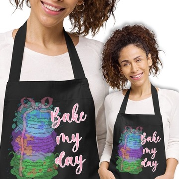 Fartuch Kuchenny Czarny Prezent BAKE MY DAY Wzory