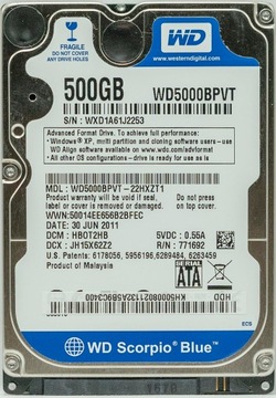 Dysk HDD WD BLUE 2,5'' SATA II 500GB WD5000BPVT