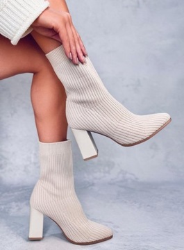 Botki skarpetkowe na obcasie KRYSTAL BEIGE 38
