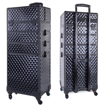 KUFEREK KOSMETYCZNY WIELKI XXXL 4W1 NA KÓŁKACH DIAMOND 3D CZARNY