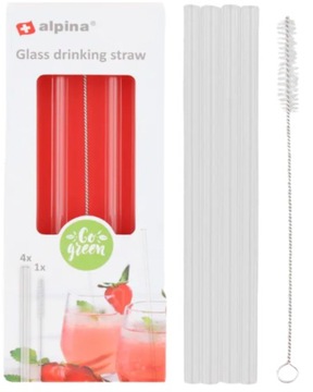 SŁOMKI SZKLANE DO DRINKÓW 20 cm ALPINA 4 szt + SZCZOTECZKA DO MYCIA SŁOMEK