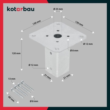КОМПЛЕКТ 2x НОЖКА КОЛОННЫ С БОЛТОВЫМИ БОЛТАМИ 50X50 мм СТАЛЬНОЙ АНКЕРНЫЙ КРОНШТЕЙН