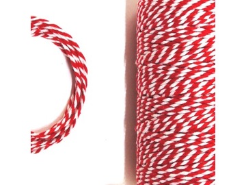 SZNUREK 1,5mm BAWEŁNIANY skręcany CZERWONY BIAŁY odcinek 10m