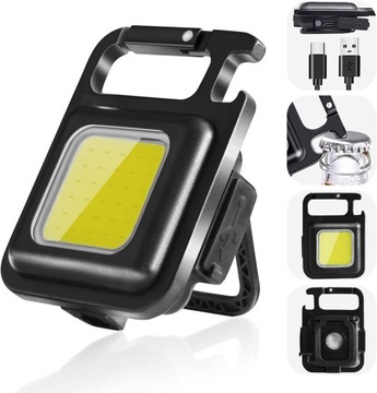 MOCNA MINI LATARKA LED KIESZONKOWA MOCNA METALOWA + BRELOK MAGNES PODSTAWKA