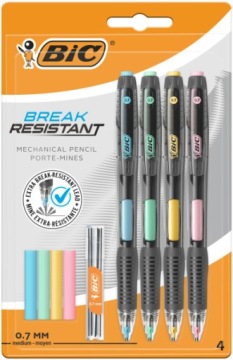 BIC Break Стійкий 0.7 мм Олівець автоматичний+вкладиші+гумка Блістер 4+6+4 шт.