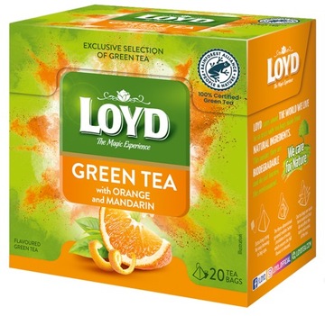 Zielona Herbta Pomarańcza Mandarynka 20 T. GREEN TEA Naturalny Smak LOYD