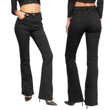 W808 CZARNE DZWONY KLASYCZNE SPODNIE JEANSY 34 XS