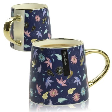 KUBEK PORCELANOWY Z UCHEM 400ML DO KAWY HERBATY W WZÓR KWIATÓW