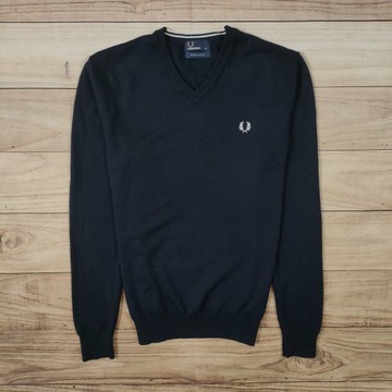 FRED PERRY Sweter Męski 100 % Wełna Merino V Neck Logowany r. M