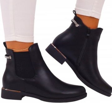 CZARNE BOTKI DAMSKIE SZTYBLET STYLOWE PŁASKIE