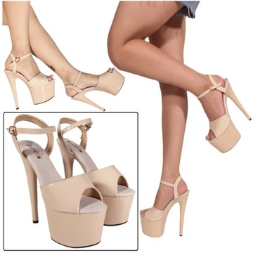 SZPILKI DAMSKIE BEŻOWE CZÓŁENKA NA PLATFORMIE SEKSOWNE BUTY SexyHeels r.39