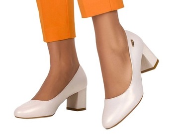 CZÓŁENKA DAMSKIE NA OZDOBNYM OBCASIE SŁUPKU PERŁOWE SKÓRZANA WKŁADKA r 40