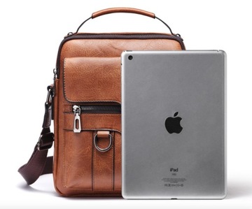 LISTONOSZKA MĘSKA TORBA NA RAMIĘ SKÓRZANA BRĄZOWA SASZETKA