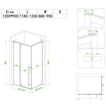 ПРЯМОУГОЛЬНАЯ ДУШЕВАЯ КАБИНА BS16C ЧЕРНАЯ 120x90 СМ