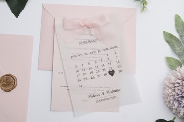 PIĘKNE ZAPROSZENIA ŚLUBNE Z KALENDARZEM I WSTĄŻKĄ