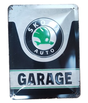Вывеска SKODA GARAGE, металл подарочная, 15х20