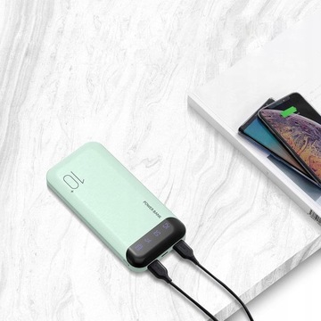 POWERBANK 10000 мАч, 2,4 А, 2 × USB/USB-C, БЫСТРО ЭФФЕКТИВНЫЙ POWER BANK, ЗЕЛЕНЫЙ СВЕТОДИОД