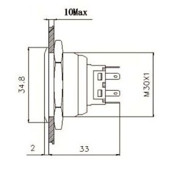 КНОПКА ВАНДАЛЬНАЯ МОНОСТАБИЛЬНАЯ 250В 5А 30х35ММ ЗЕЛЕНАЯ