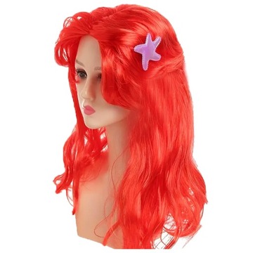 PERUKA ARIELKA MAŁA SYRENKA DŁUGIE CZERWONE WŁOSY Z GWIAZDKĄ DLA DZIECKA