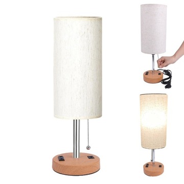 LAMPKA NOCNA BIURKOWA LAMPA STOŁOWA LOFT NA LED E27 ABAŻUR Z PORTEM USB