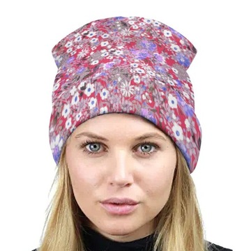 Czapka Zimowa Męska Beanie Wiosna Jesień Damska w Kwiaty