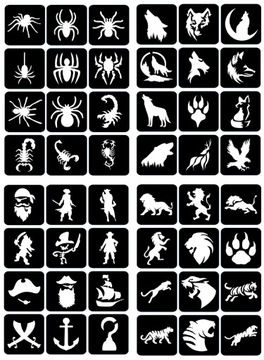 Szablony do tatuaży brokatowych, Tatuaże brokatowe - mix 100 sztuk