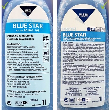 Универсальная чистящая жидкость Kleen Blue Star для поверхностей и роботов-уборщиков.