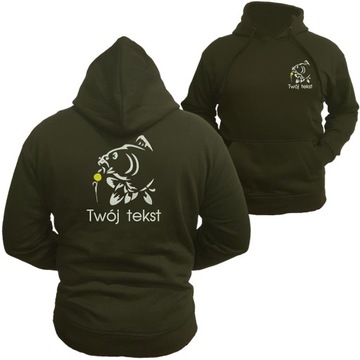 Bluza wędkarska z kapturem w kolorze khaki, kangurka z haftem różne wzory