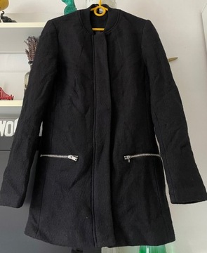 H&M kurtka ciepła czarna zimowa wełniana S długa zimowa nowoczesna