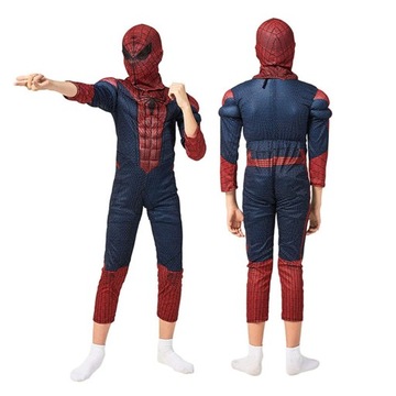 STRÓJ SPIDERMAN MIĘŚNIE PRZEBRANIE KOSTIUM 110/122 ROZMIAR M MASKA