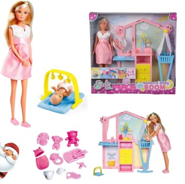 LALKA STEFFI LOVE W CIĄŻY BOBAS NIEMOWLAK PREZENT DLA DZIECKA + AKCESORIA