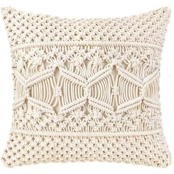 PODUSZKA DEKORACYJNA BEŻOWA MAKRAMA BOHO 40x40