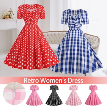 Damska sukienka w stylu retro z lat 50. i 60., w kropki, Rockabilly, L