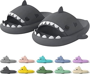 Shark klapki wygodne antypoślizgowe plażowe kapcie ciemno szare, 44 45 EU