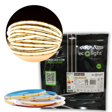 Taśma LED COB 320LED 7W/m 3000K CIEPŁA 630lm/m IP20 5m 12V DC HOMOGENICZNA