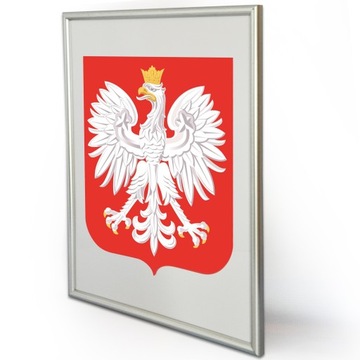 Официальный ГЕРБ ПОЛЬШИ 40x30см Деревянная рама. Серебро