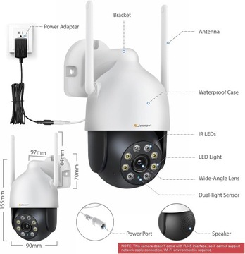 WIFI IP УМНАЯ НАРУЖНАЯ ВРАЩАЮЩАЯСЯ КАМЕРА FULL HD 2 Мп 1080p ЗУМ 4-кратное ОБНАРУЖЕНИЕ