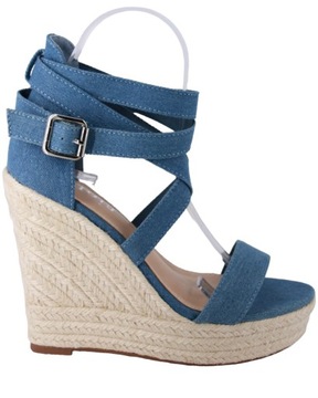 SANDAŁY NA KOTURNIE ESPADRYLE DAMSKIE ZAMSZOWE BUTY LETNIE BLUE JEANS 38