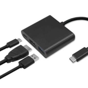 переходник USB-C -> HDMI 4K + USB 3.0 A + USB-C 3.1 PD 100W Qoltec 50430