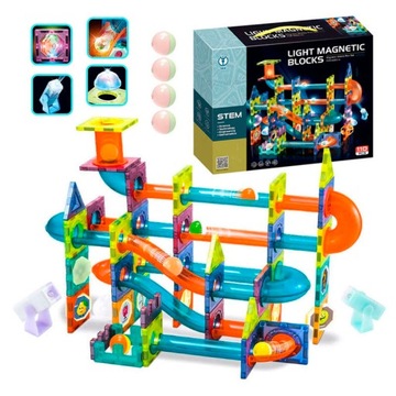 KLOCKI MAGNETIC MAGNETYCZNE ZESTAW 110 ELEMENTÓW EDUKACYJNE 3D TORY KULKOWE