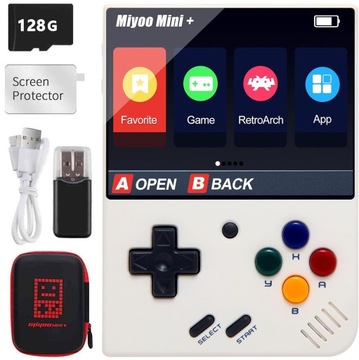 Miyoo Mini Plus PRZENOŚNA KONSOLA DO GIER Z 15000+ GIER + KARTĄ 128G BIAŁY