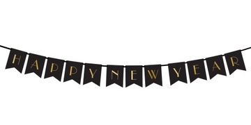 Baner na SYLWESTRA czarny napis HAPPY NEW YEAR złoty 15 cm x 170 cm