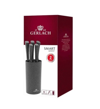 ГРАНИТНЫЕ НОЖИ GERLACH SMART 5 ЭЛЕМЕНТОВ В СТАЛЬНОМ БЛОКЕ