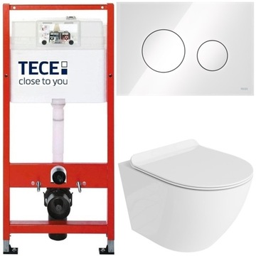 TECE ZESTAW PODTYNKOWY WC MISKA RIMLESS PRZYCISK BIAŁY SZKLANY MATA 6W1